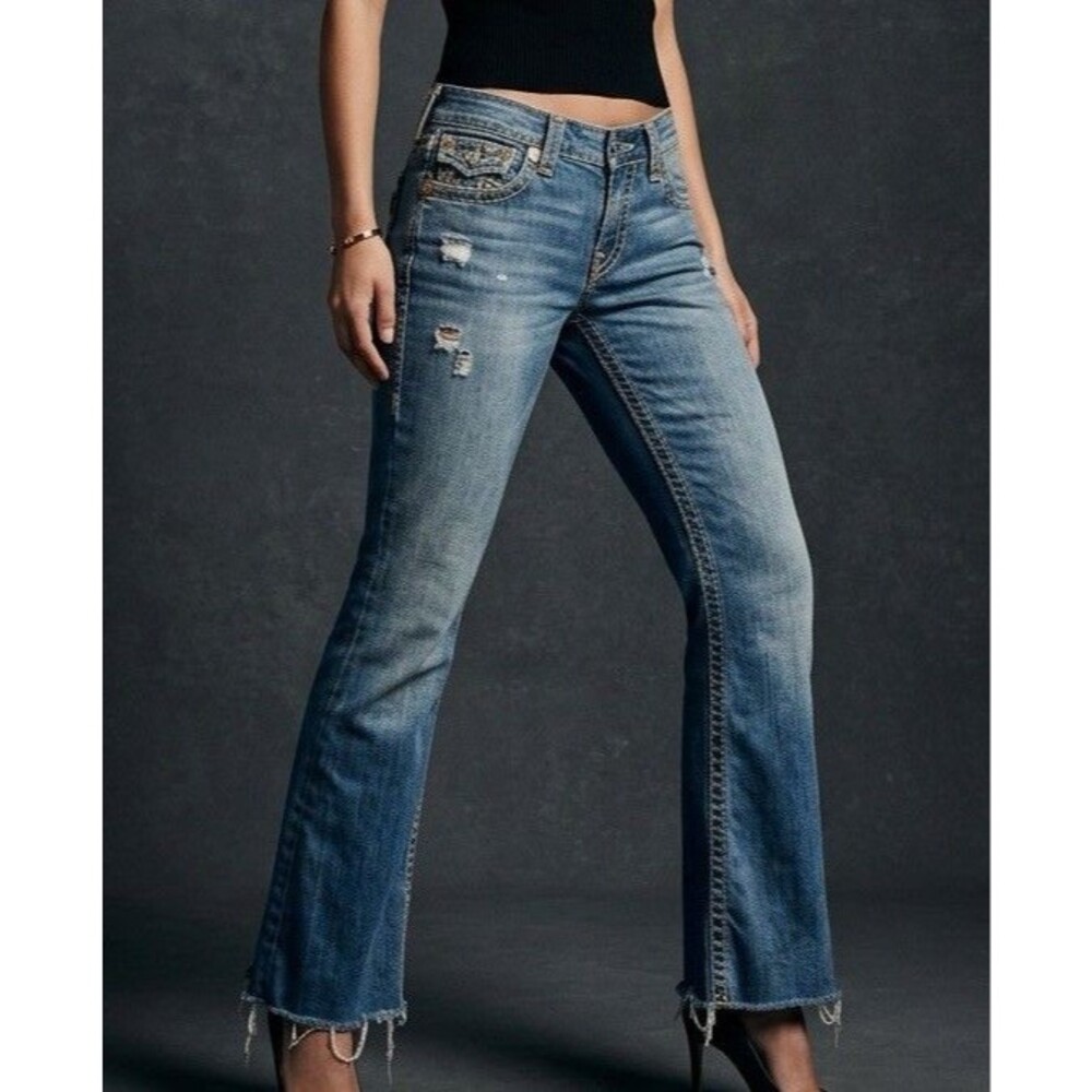 🔥Y2K Vtg Big Star Stone Sweet 28-32 Low Rise Boot Thrashed Jeans Capris Crop